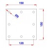 Vierkant aanlasplaat 150 x 150 x 6mm, 8x gat 9mm