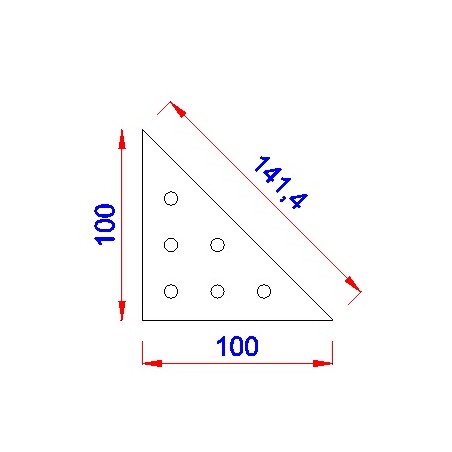 Driehoek aanlasplaat 100 x 100 x 4mm, 6x gat 7mm