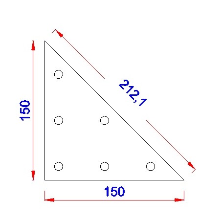 Driehoek aanlasplaat 150 x 150 x 6mm, 3x gat 9mm