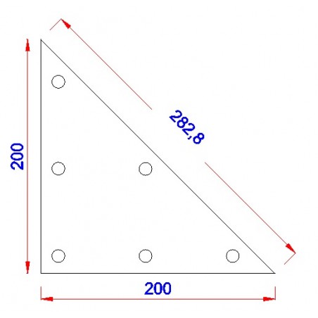 Driehoek aanlasplaat 200 x 200 x 8mm, 3x gat 11mm