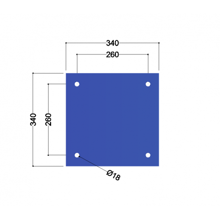 Voetplaat Universeel 340x340x10mm - 4x gat 14mm