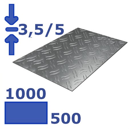 aluminium traanplaat 500 x 1000 x 3,5-5mm