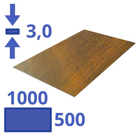 CorTen staal 500 x 1000 x 3mm