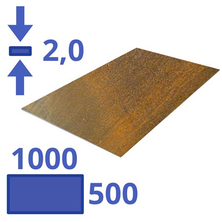 CorTen staal 500 x 1000 x 2mm
