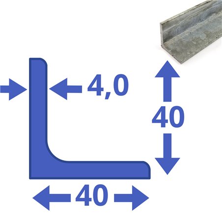 Verzinkte stalen  L-profiel 40 x 40 x 4mm