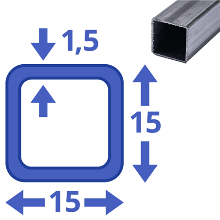 blank vierkante koker 15x15x1,5mm