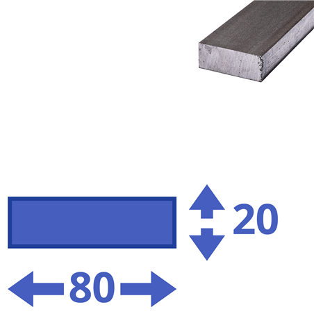 stalen plat 80 x 20mm, lengte 1000mm