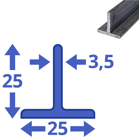 stalen T-profiel 25 x 25 x 3,5mm