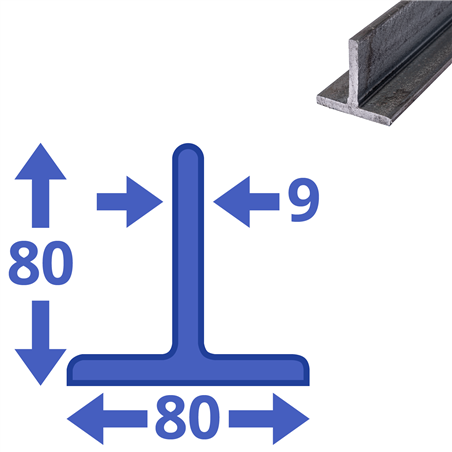 stalen T-profiel 80 x 80 x 9mm