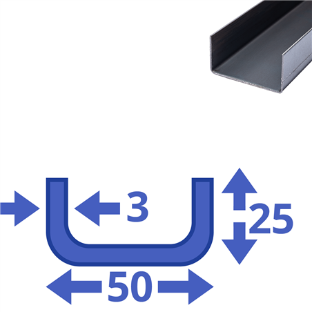 stalen ongelijk U-profiel 25 x 50 x 25 x 3mm