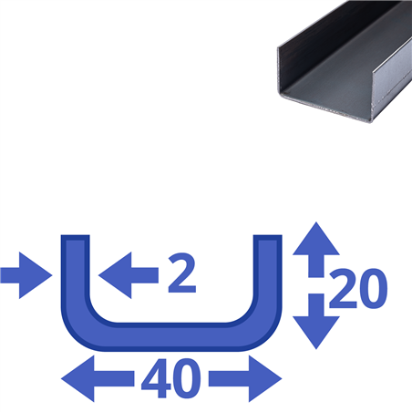 stalen ongelijk U-profiel 20 x 40 x 20 x 2mm