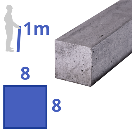 stalen blank vierkant 8 x 8mm, lengte 1000mm