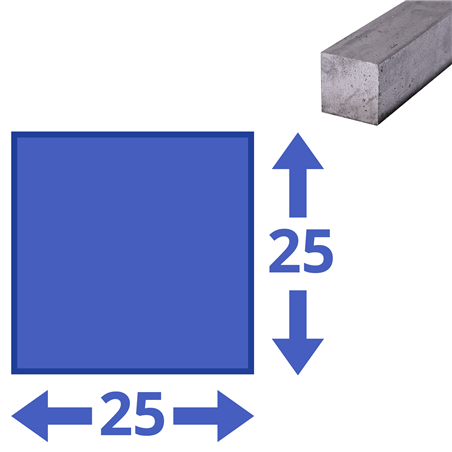 stalen blank vierkant 25 x 25mm, lengte 1000mm