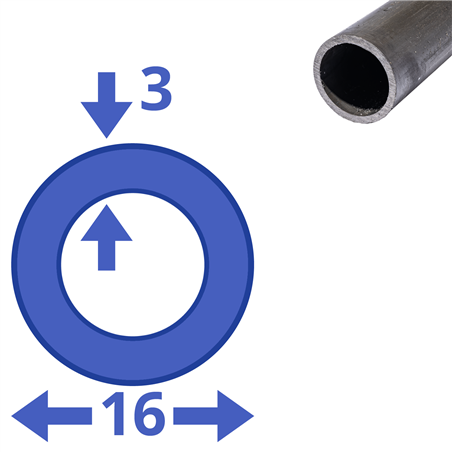 Stalen buis 16x3mm, 1000mm