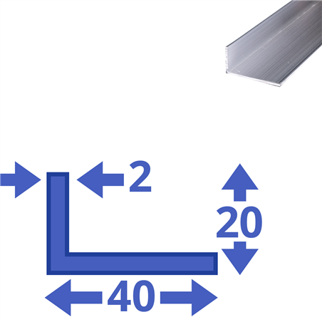 aluminium ongelijk L-profiel 40x20x2mm