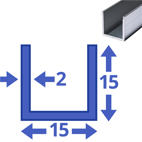aluminium U-profiel 15x15x15x2mm