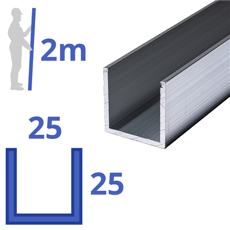 aluminium U-profiel 25x25x25x2mm