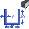 aluminium U-profiel 40x40x40x3mm