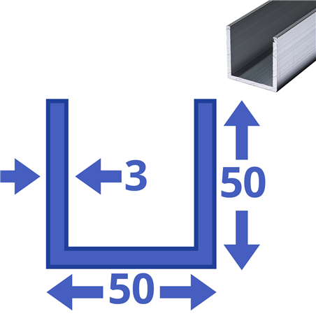 aluminium U-profiel 50x50x50x3mm