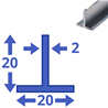 aluminium T-profiel 20x20x2mm