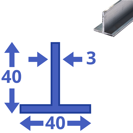 aluminium T-profiel 40x40x3mm