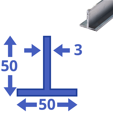 aluminium T-profiel 50x50x3mm