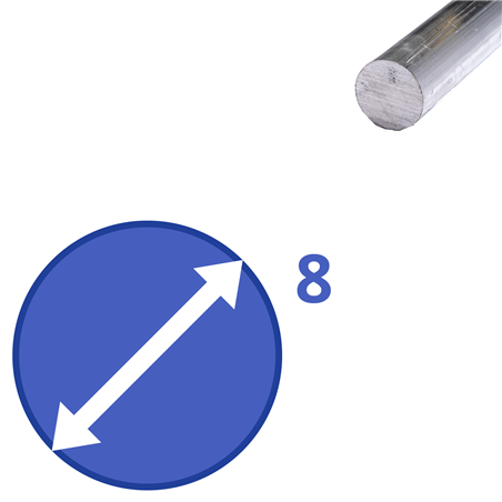 aluminium rond 8mm, lengte 1000mm