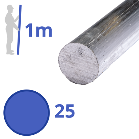 aluminium rond 25mm, lengte 1000mm