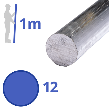 aluminium rond 12mm, lengte 1000mm