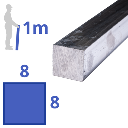 aluminium vierkant 8x8mm, lengte 1000mm