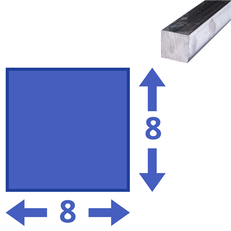 aluminium vierkant 8x8mm, lengte 1000mm