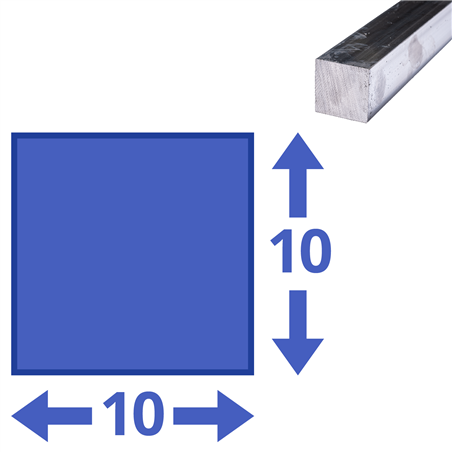 aluminium vierkant 10x10mm, lengte 1000mm