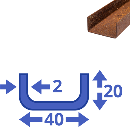 Corten u-profiel 20x40x20x2mm