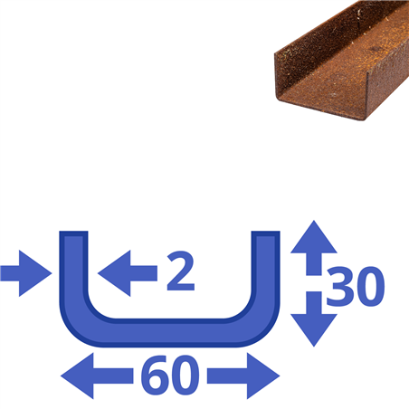 Corten u-profiel 30x60x30x2mm