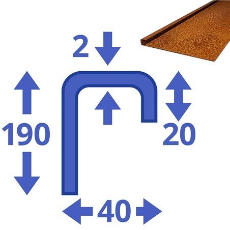 Cortenstaal border 20 x 40 x 190 x 2 mm: Lengte 2mtr