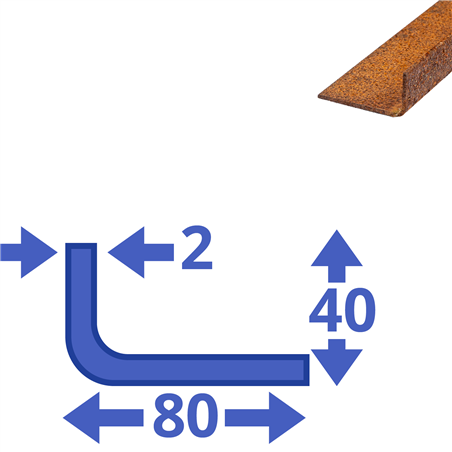 Corten L-profiel ongelijk 80 x 40 x 2mm