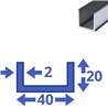 Aluminium U-profiel 20x40x20x2mm