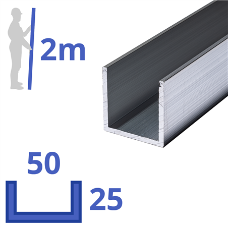 Aluminium U-profiel 25x50x25x2mm