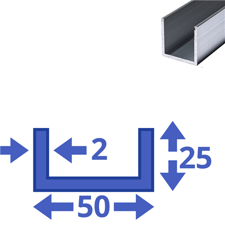 Aluminium U-profiel 25x50x25x2mm
