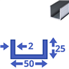 Aluminium U-profiel 25x50x25x2mm