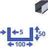 Aluminium U-profiel 50x100x50x5mm