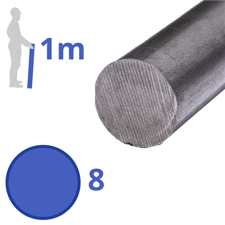 rvs rond 8mm, lengte 1000mm