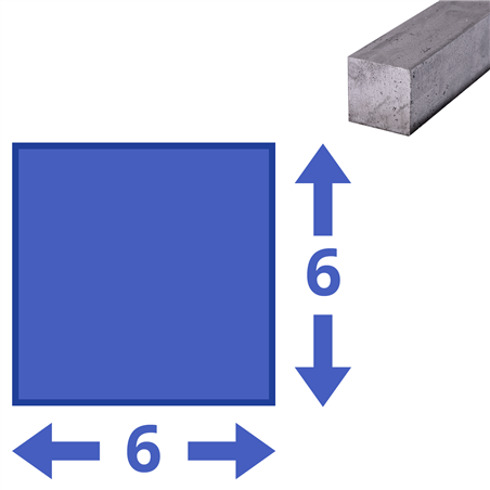 rvs vierkant 6x6mm, lengte 1000mm