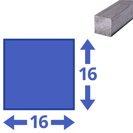 rvs vierkant 16x16mm, lengte 1000mm