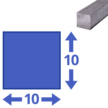 rvs vierkant 10x10mm, lengte 1000mm