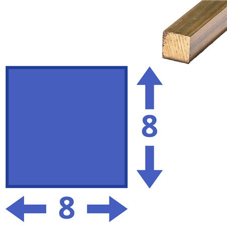 Messing vierkant 8x8mm