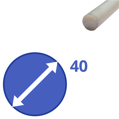 nylon massief wit rond 40mm, lengte 1000mm