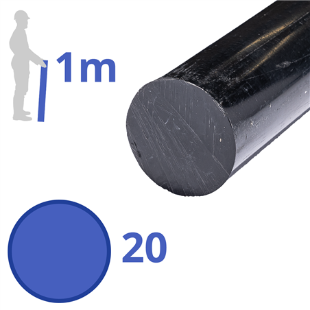 POM rond 20mm (zwart), lengte 1m