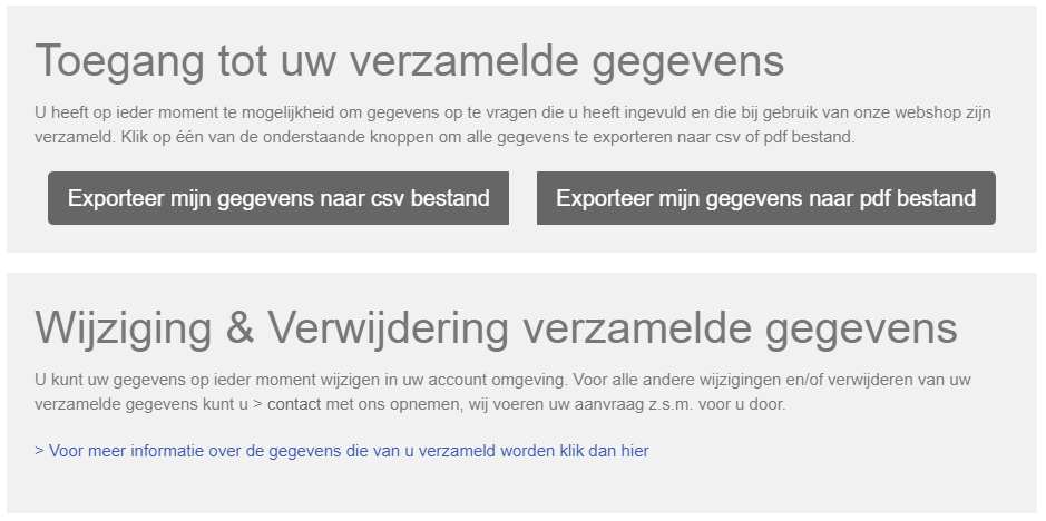 Verzamelde persoons gegevens pagina